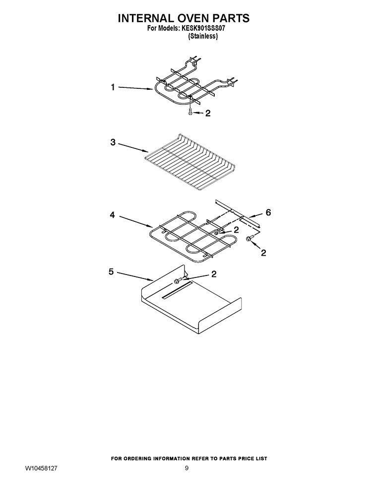 INTERNAL OVEN PARTS Diagram and Parts List for KESK901SSS07  KitchenAid Range