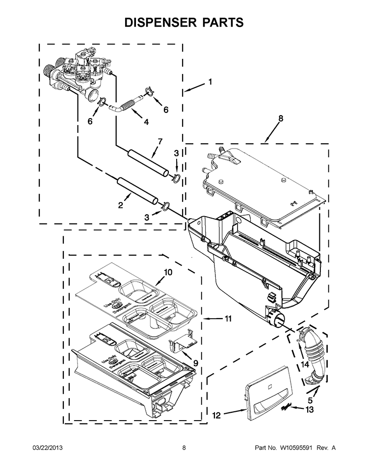 DISPENSER PARTS Diagram and Parts List for WFW8640BC0  Whirlpool Washer