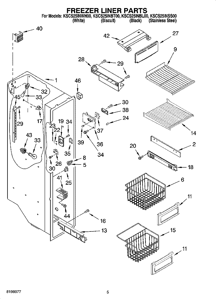 FREEZER LINER PARTS Diagram and Parts List for KSCS25INSS00  KitchenAid Refrigerator