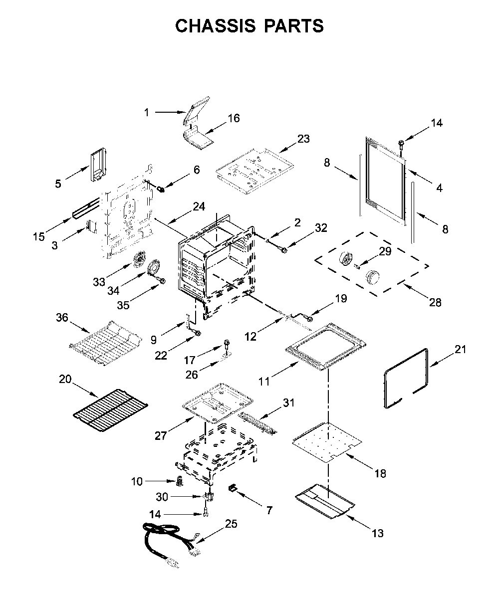Chassis parts Diagram and Parts List for WFG975H0HZ1  Whirlpool Range