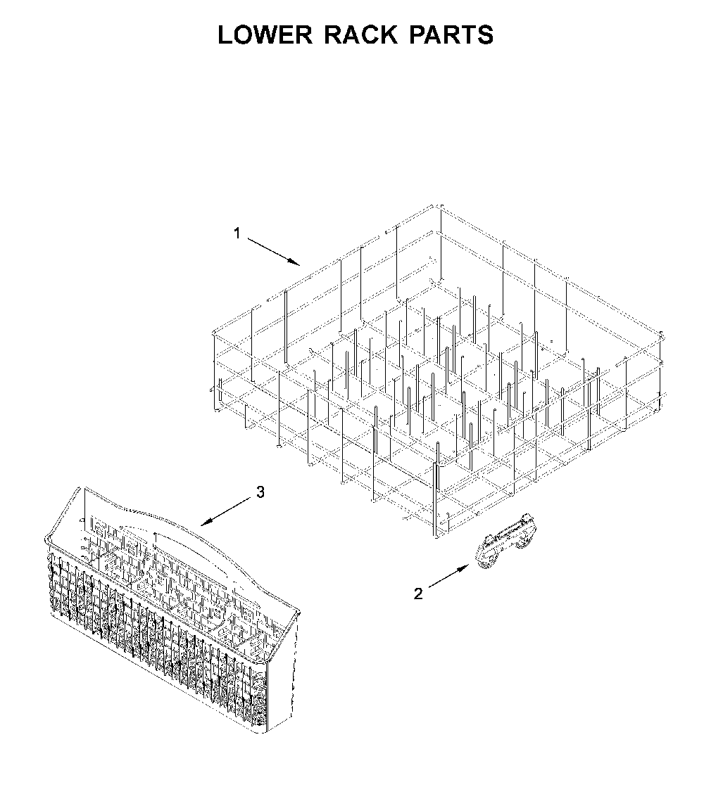 Lower rack parts Diagram and Parts List for WDT705PAKB0  Whirlpool Dishwasher