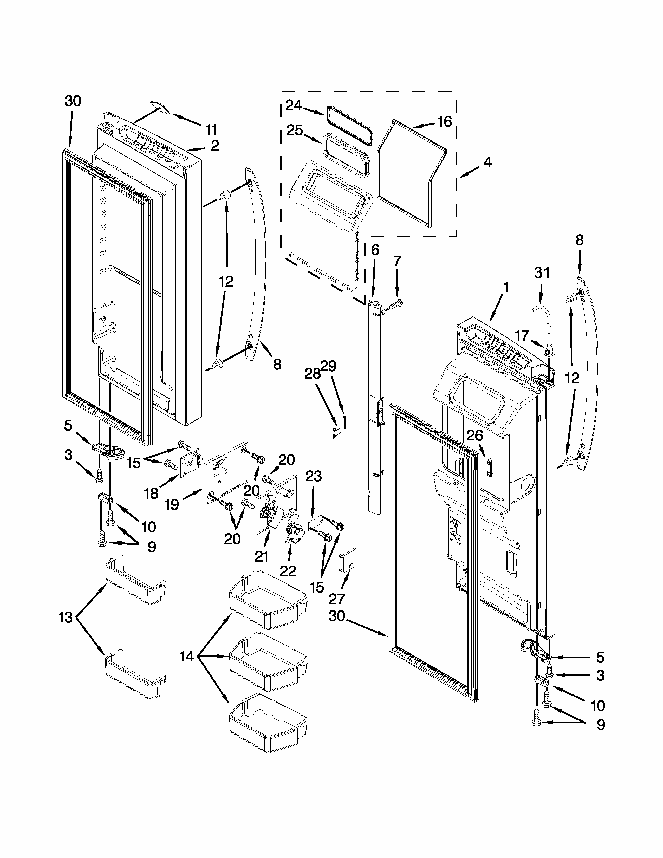 Refrigerator Door Parts Diagram and Parts List for 59672382410  Kenmore Refrigerator