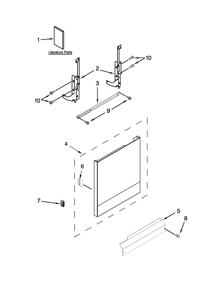 Door And Panel Parts Diagram and Parts List for WDP350PAAB6  Whirlpool Dishwasher