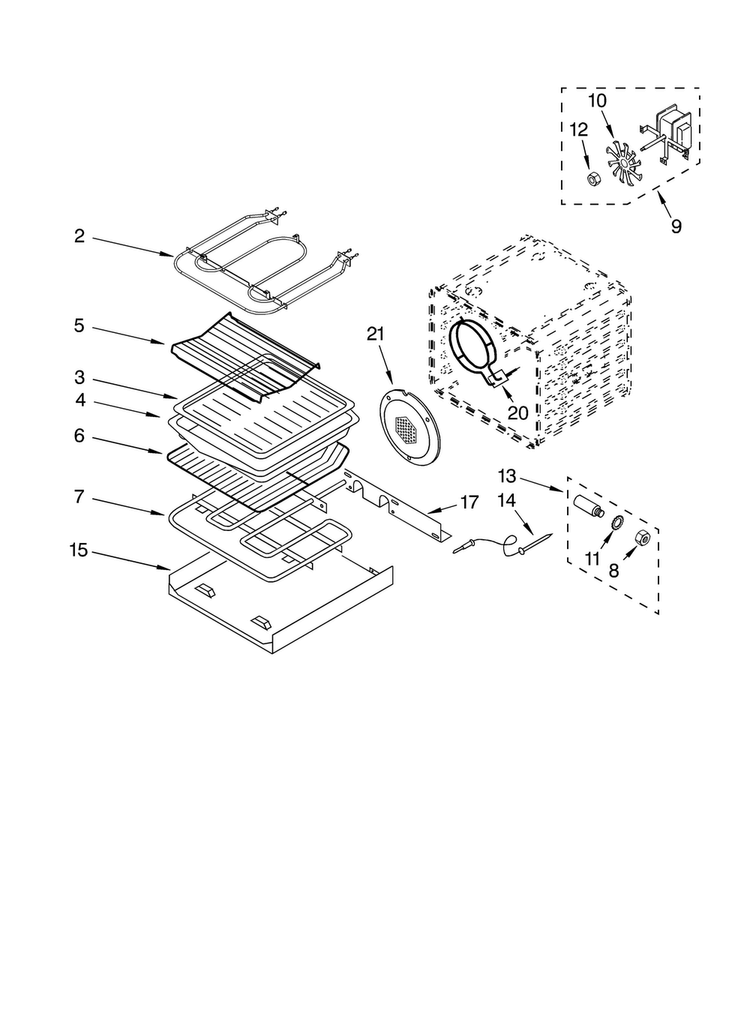 Internal Oven Parts Diagram and Parts List for KEHC309JBL5  KitchenAid Microwave Oven Combo