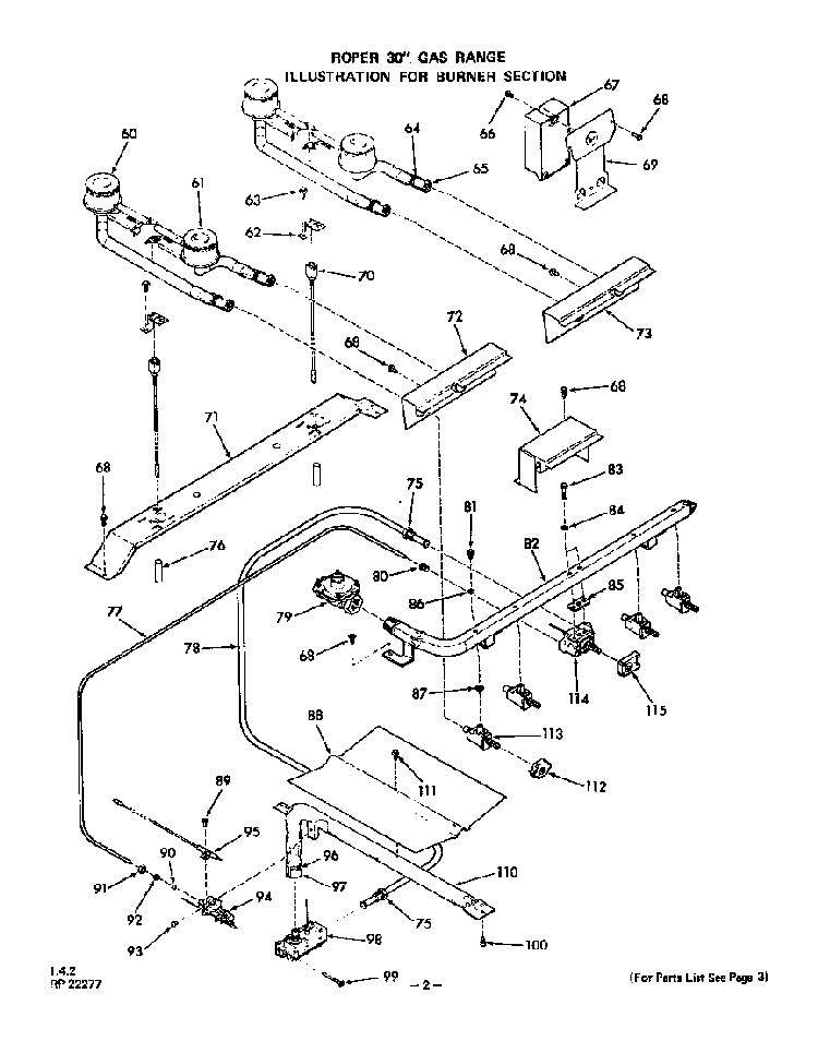 Burner Diagram and Parts List for 1423*0A  Roper Range