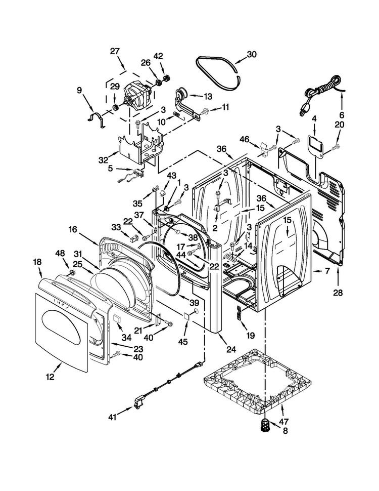 Cabinet Parts Diagram and Parts List for 7MWGD8800AW1  Whirlpool Dryer