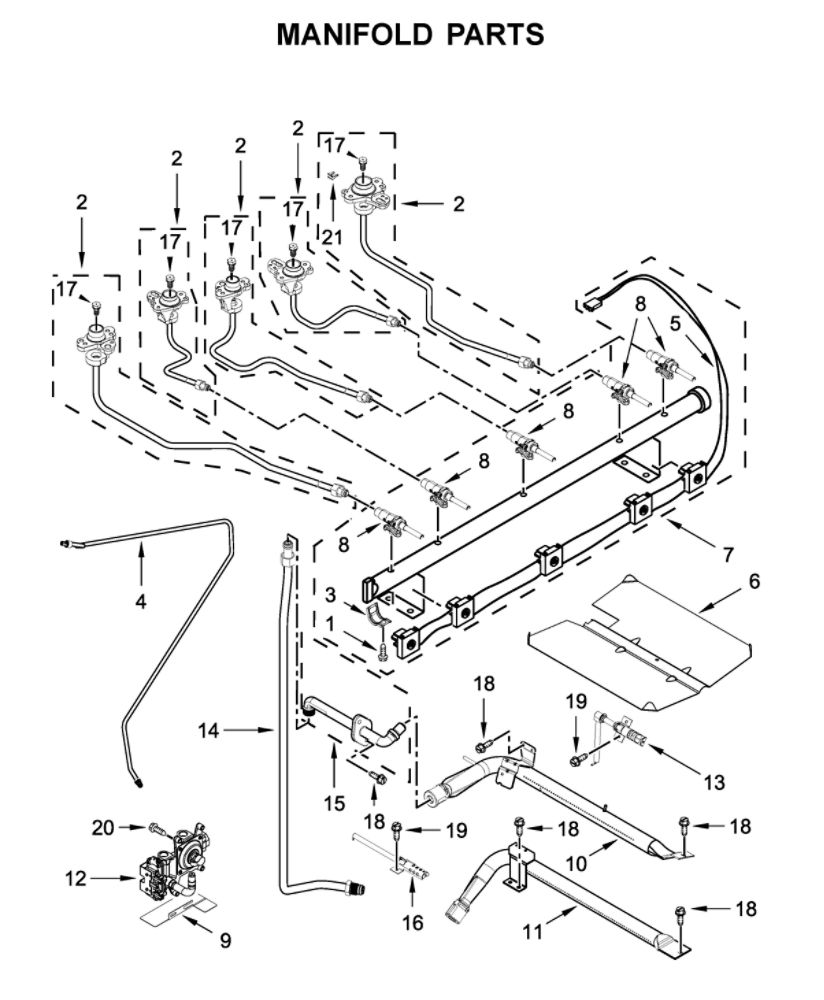 Manifold Parts Diagram and Parts List for WFG770H0FZ1  Whirlpool Range