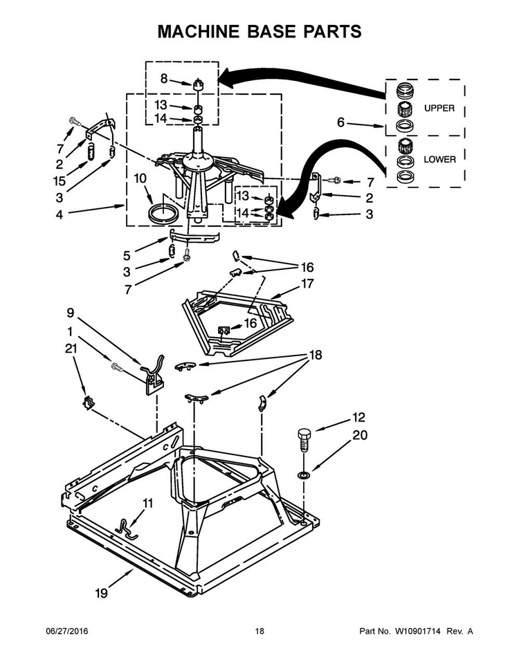 Machine Base Parts Diagram and Parts List for 7MWET3300EQ1  Whirlpool Washer Dryer Combo