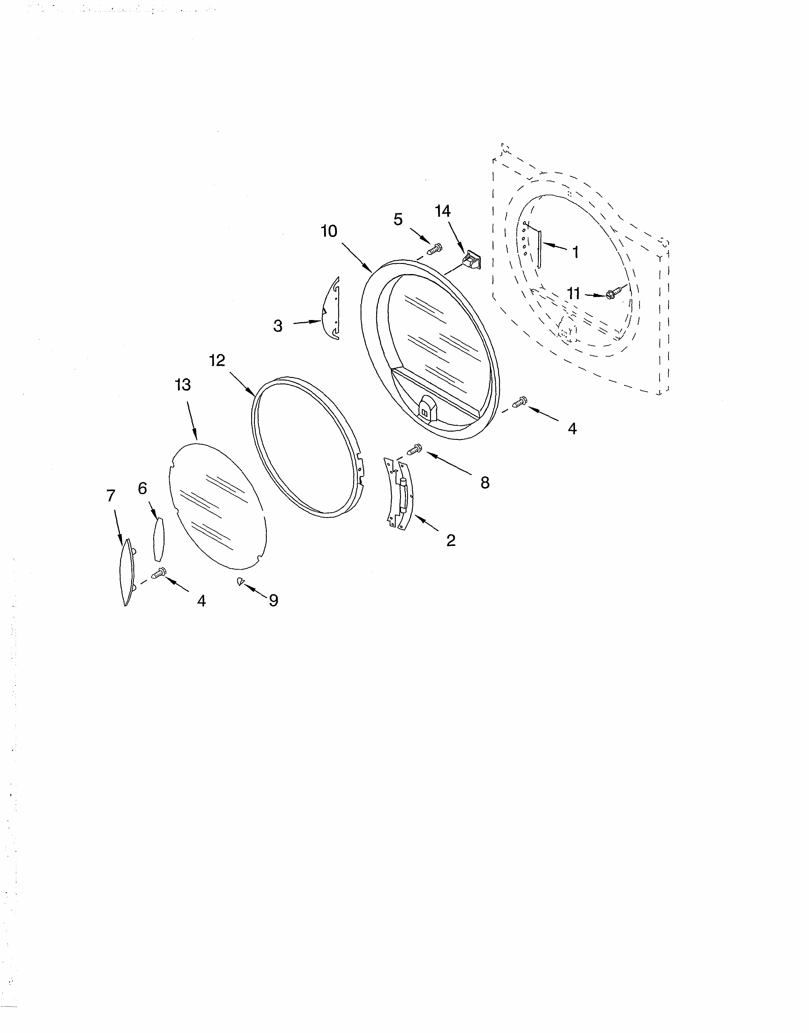 Door Diagram and Parts List for 11094832202  Kenmore Dryer
