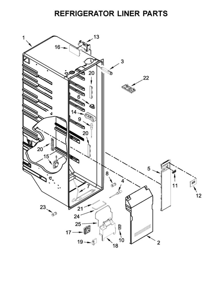 Refrigerator Liner Parts Diagram and Parts List for WRS970CIDE00  Whirlpool Refrigerator