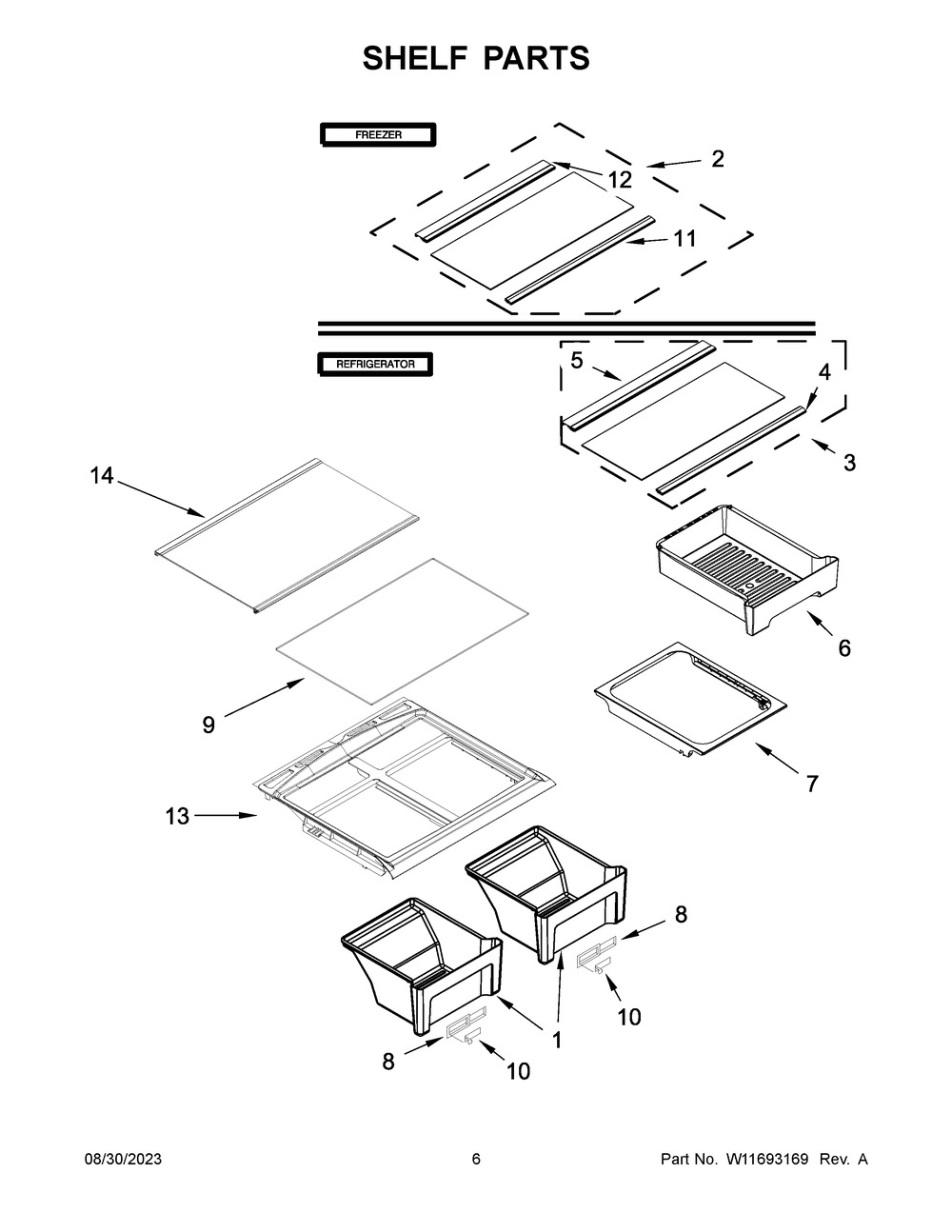Shelf Parts Diagram and Parts List for WRTX5028PM01  Whirlpool Refrigerator