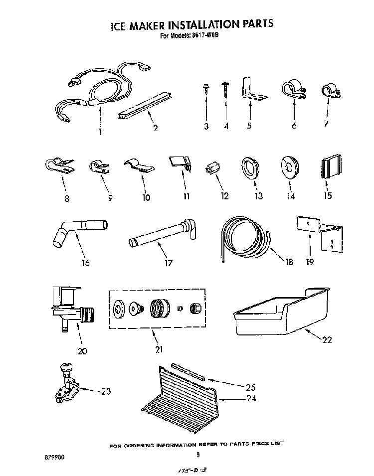 Ice Maker Installation Diagram and Parts List for 8617*0B  Roper Refrigerator
