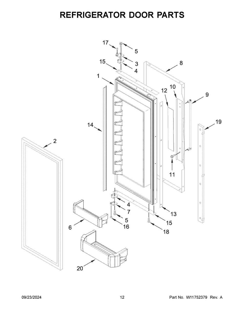 07 - Refrigerator Door Parts Diagram and Parts List for KBFN506ESS06  Whirlpool Refrigerator