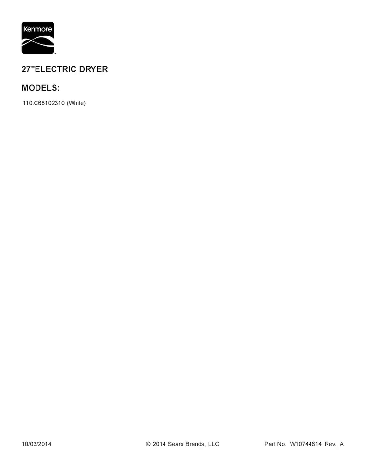 Cover Sheet Diagram and Parts List for 110C68102310  Kenmore Dryer