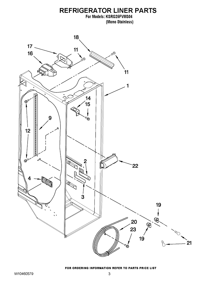 REFRIGERATOR LINER PARTS Diagram and Parts List for KSRG25FVMS04  KitchenAid Refrigerator