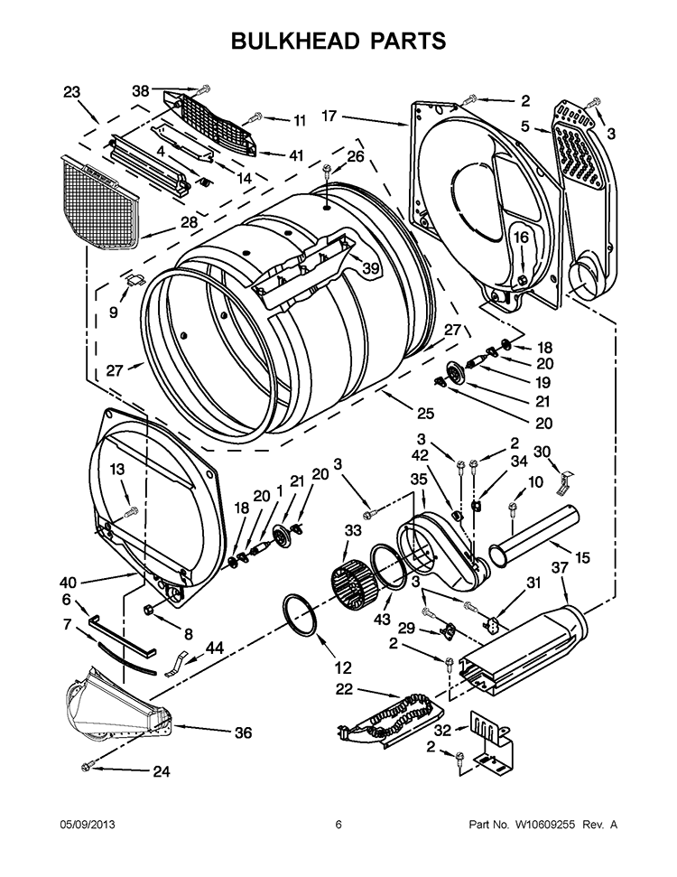 BULKHEAD PARTS Diagram and Parts List for 3LWED4800YQ2  Whirlpool Dryer