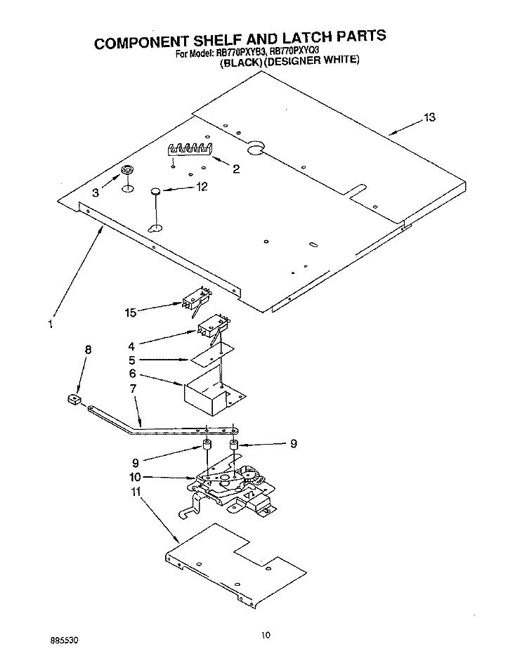 COMPONENT SHELF AND LATCH Diagram and Parts List for RB770PXYQ3  Whirlpool Wall Oven