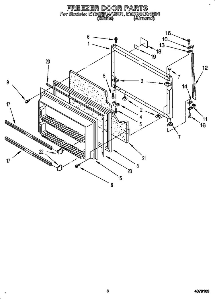 Freezer Door Diagram and Parts List for ET20NKXAW0  Whirlpool Refrigerator