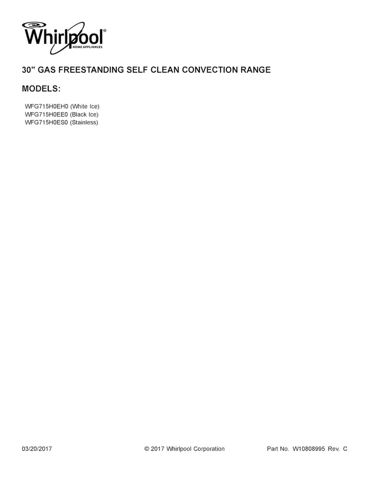 Cover Sheet Diagram and Parts List for WFG715H0EH0  Whirlpool Range