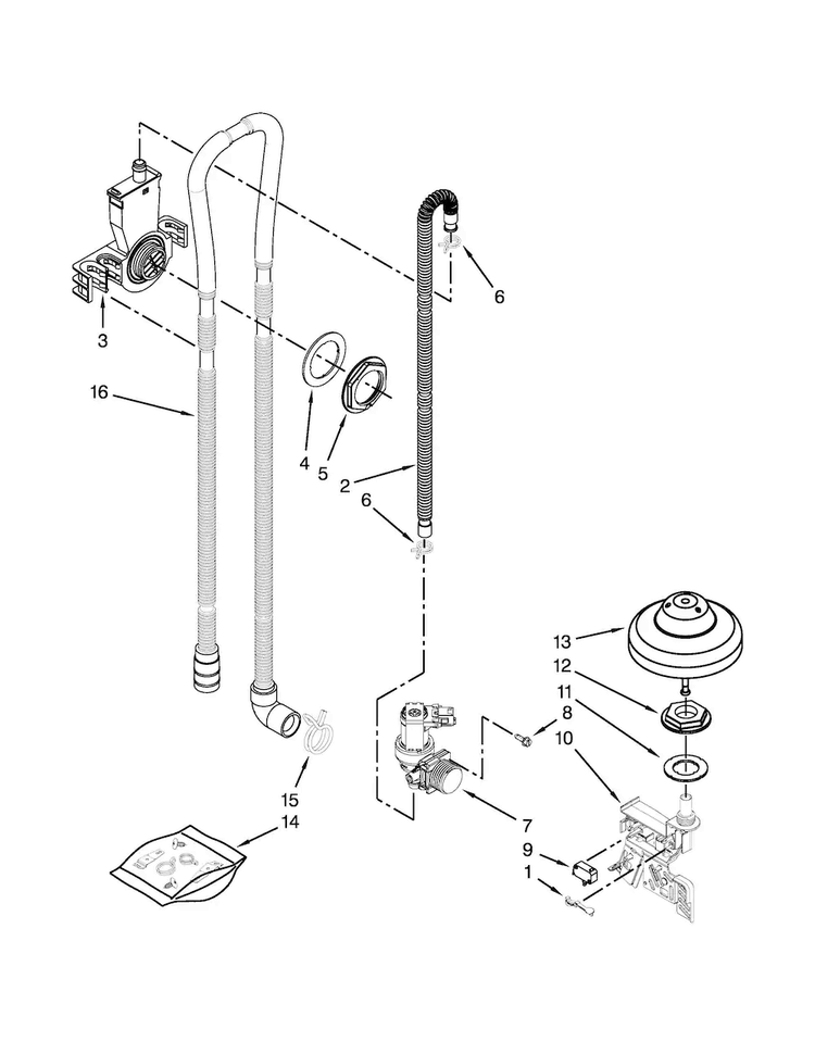 Fill, Drain And Overfill Parts Diagram and Parts List for KDFE304DSS0  KitchenAid Dishwasher