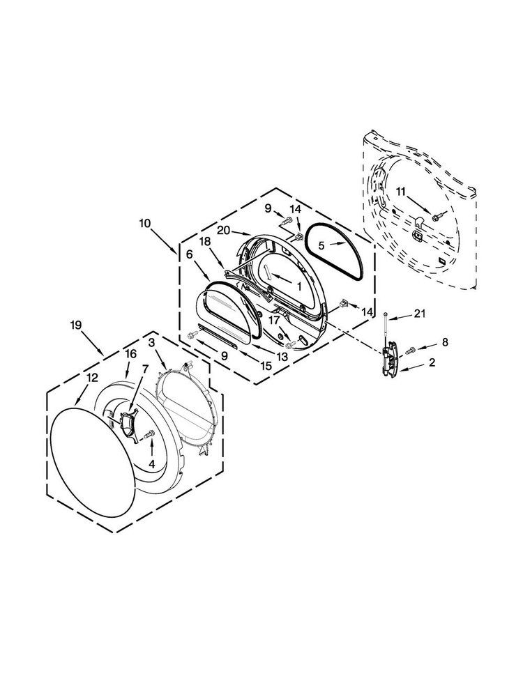 Door Parts Diagram and Parts List for CGD9050AW1  Whirlpool Dryer