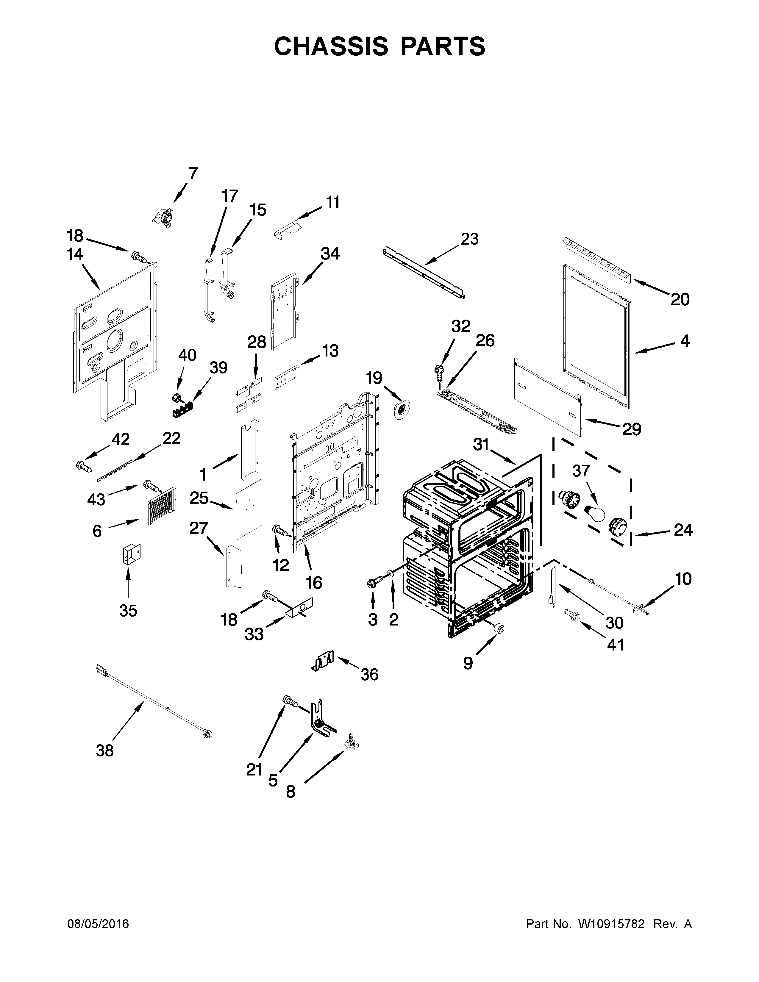 Chassis Parts Diagram and Parts List for YIES900DS03  Whirlpool Range