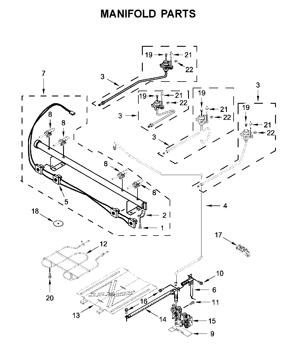Manifold parts Diagram and Parts List for 66475113611  Kenmore Range