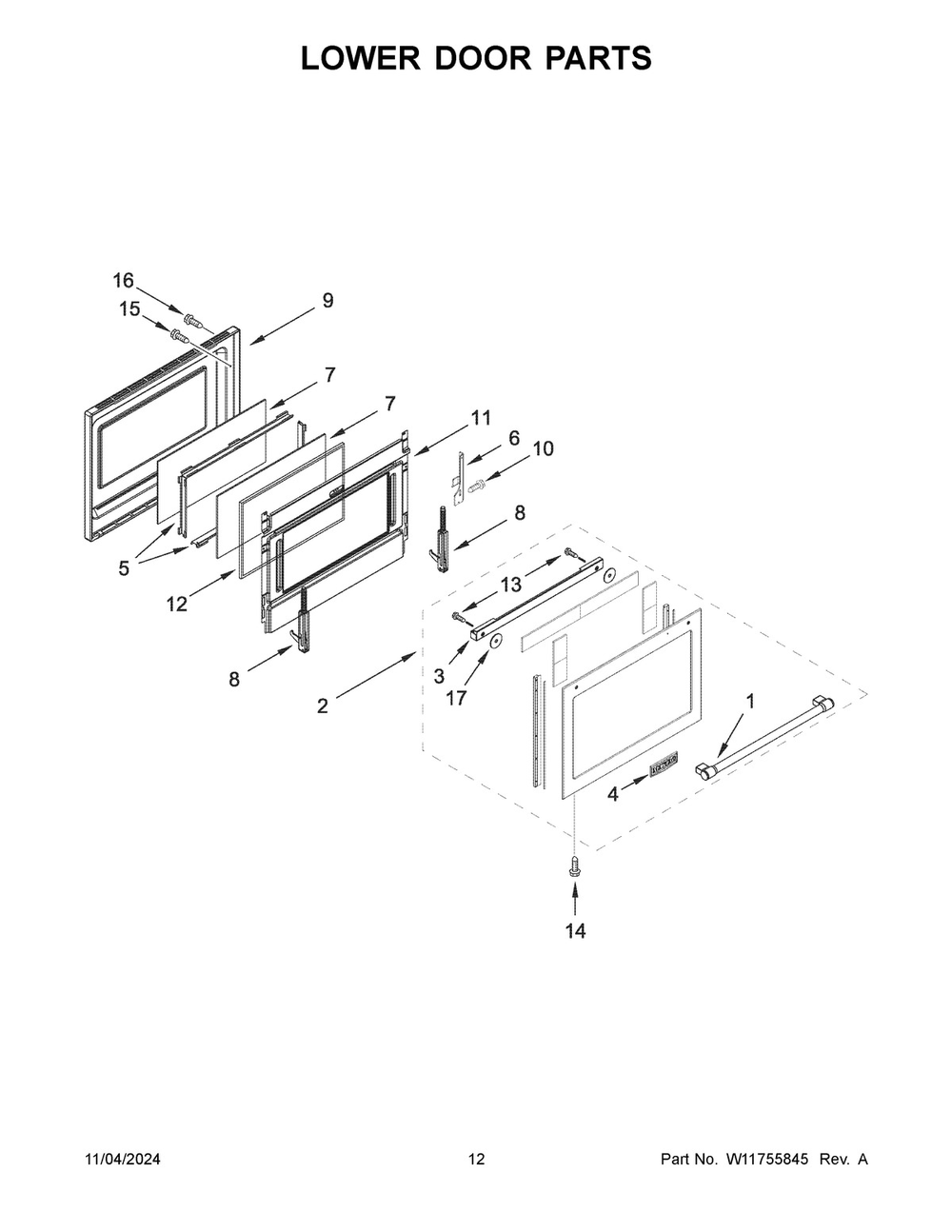 07 - Lower Door Parts Diagram and Parts List for MGT8800FZ11  Whirlpool Range