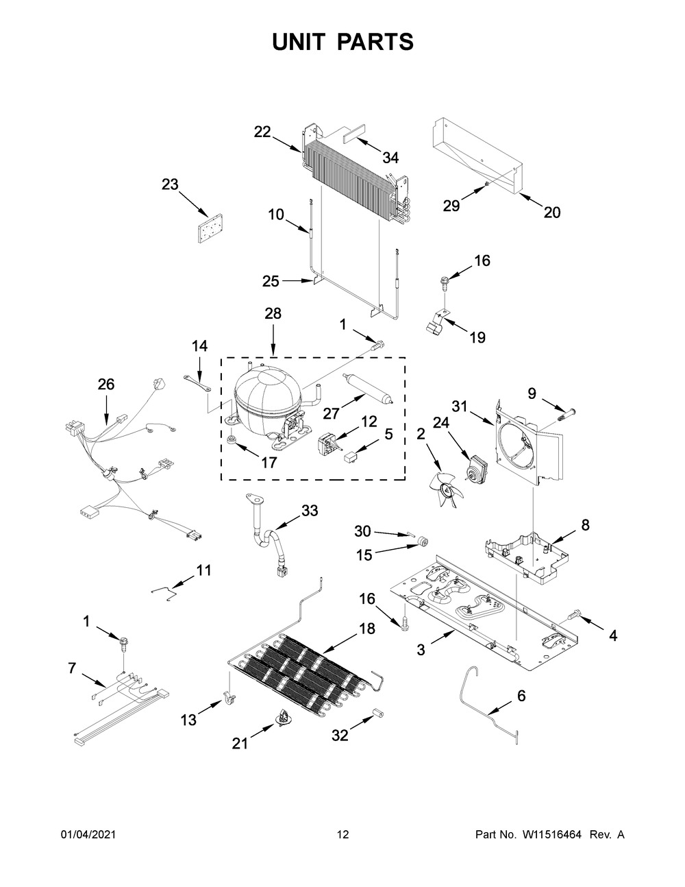 Unit Parts Diagram and Parts List for WRF532SNHW02  Whirlpool Refrigerator