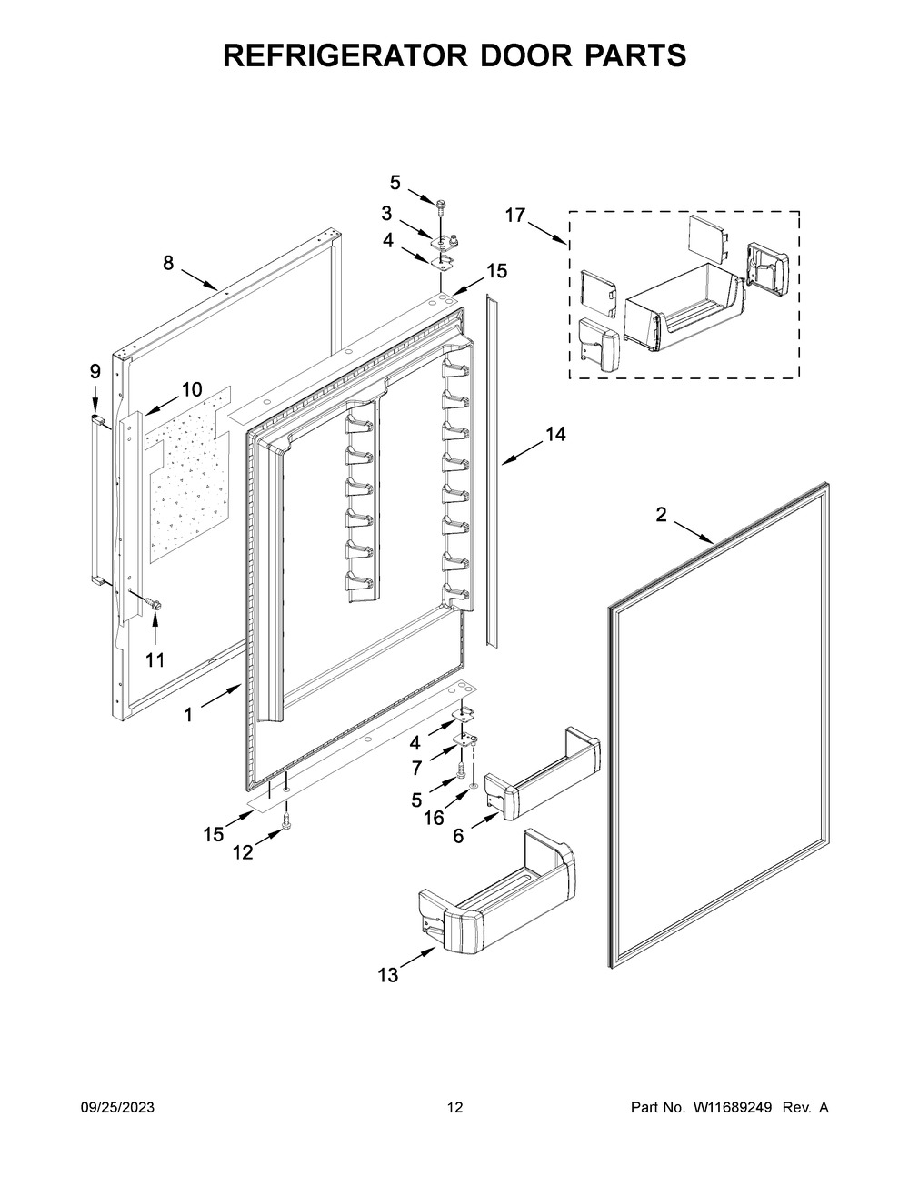 Refrigerator Door Parts Diagram and Parts List for KBBL306ESS05  KitchenAid Refrigerator