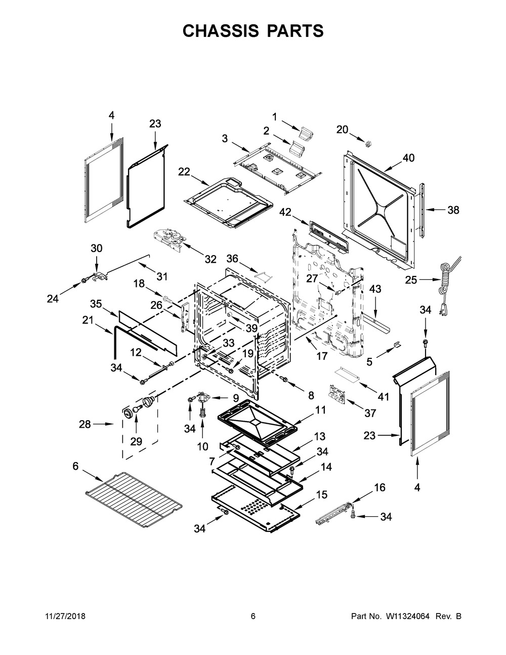 Chassis Parts Diagram and Parts List for WEG515S0FS2  Whirlpool Range