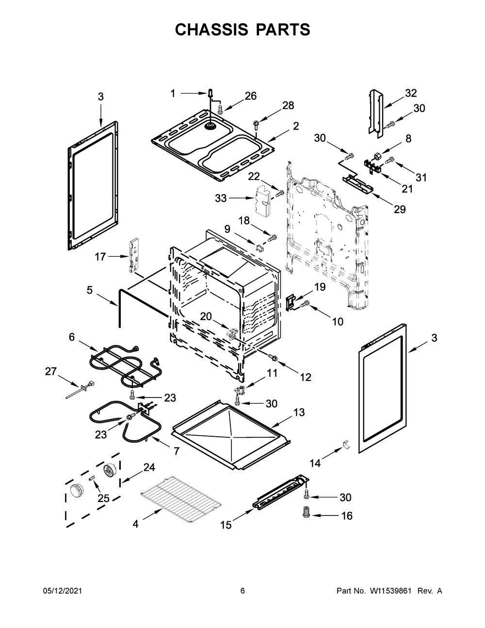 Chassis Parts Diagram and Parts List for ACR4303MFW5  Whirlpool Range