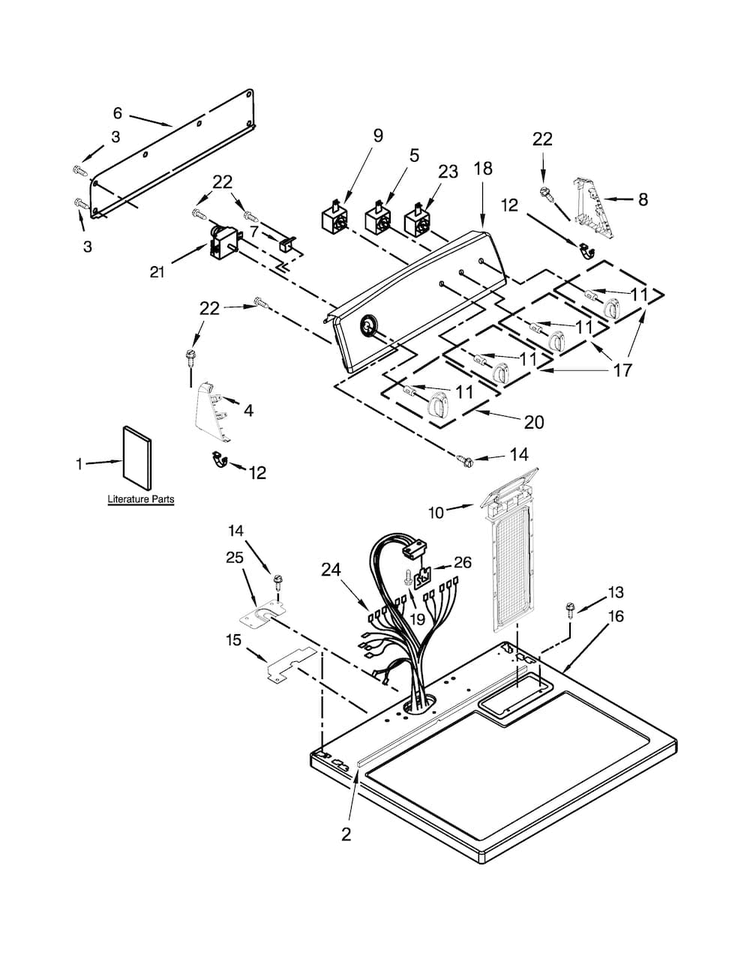 Top And Console Parts Diagram and Parts List for 11065202310  Kenmore Dryer