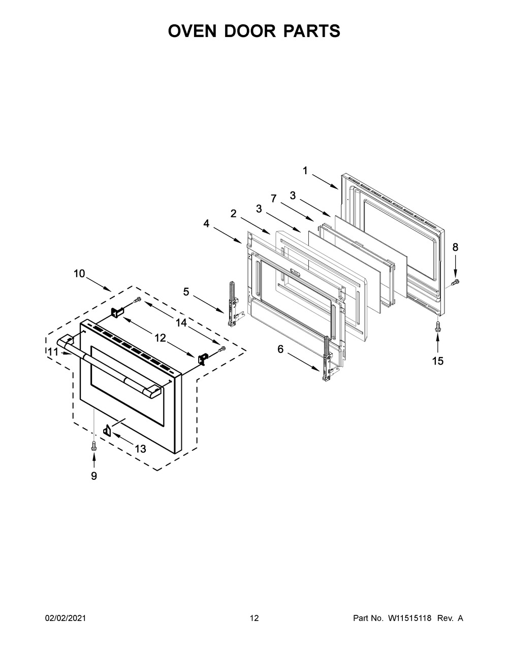 Oven Door Parts Diagram and Parts List for JDRP430HL01  Whirlpool Range