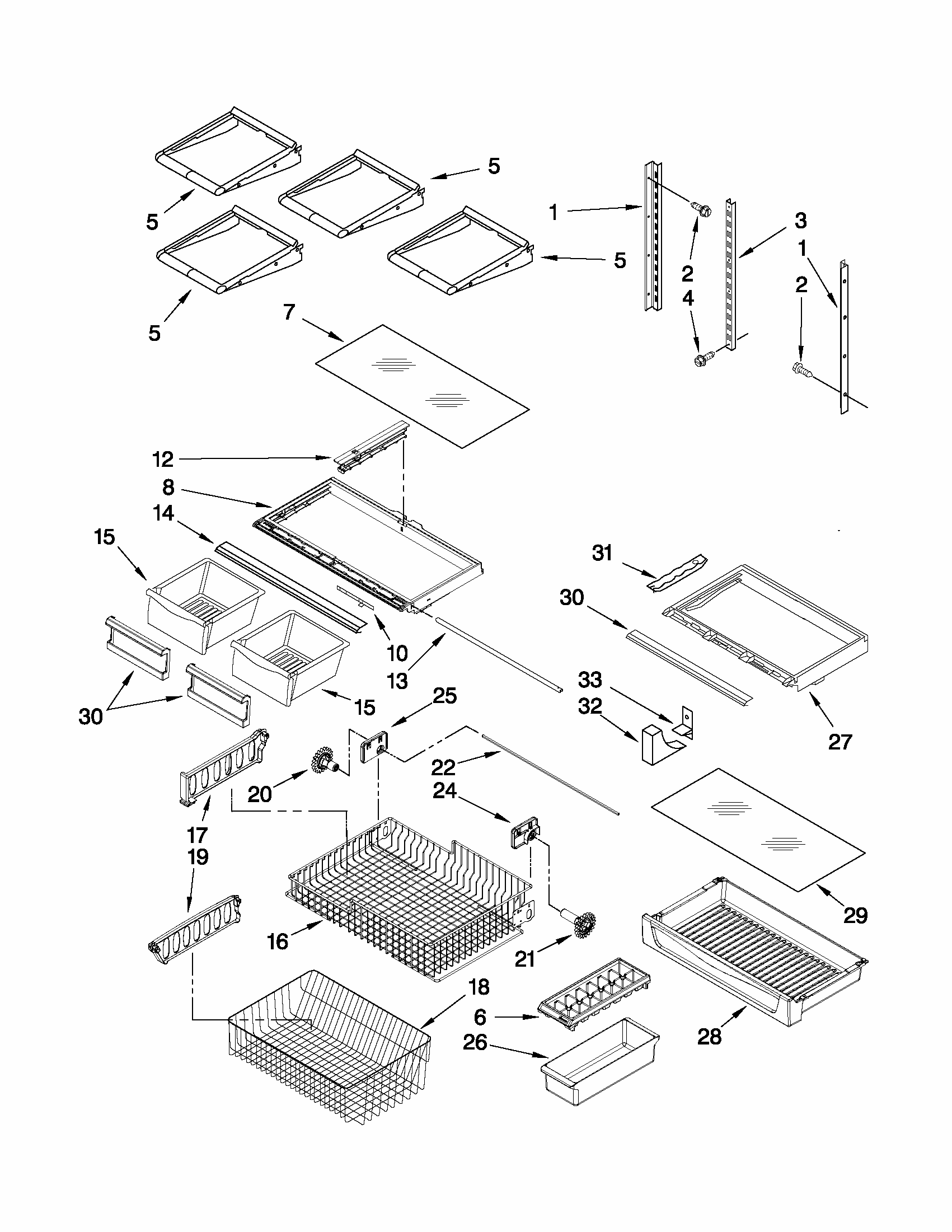 Shelf Parts Diagram and Parts List for 59669989011  Kenmore Refrigerator