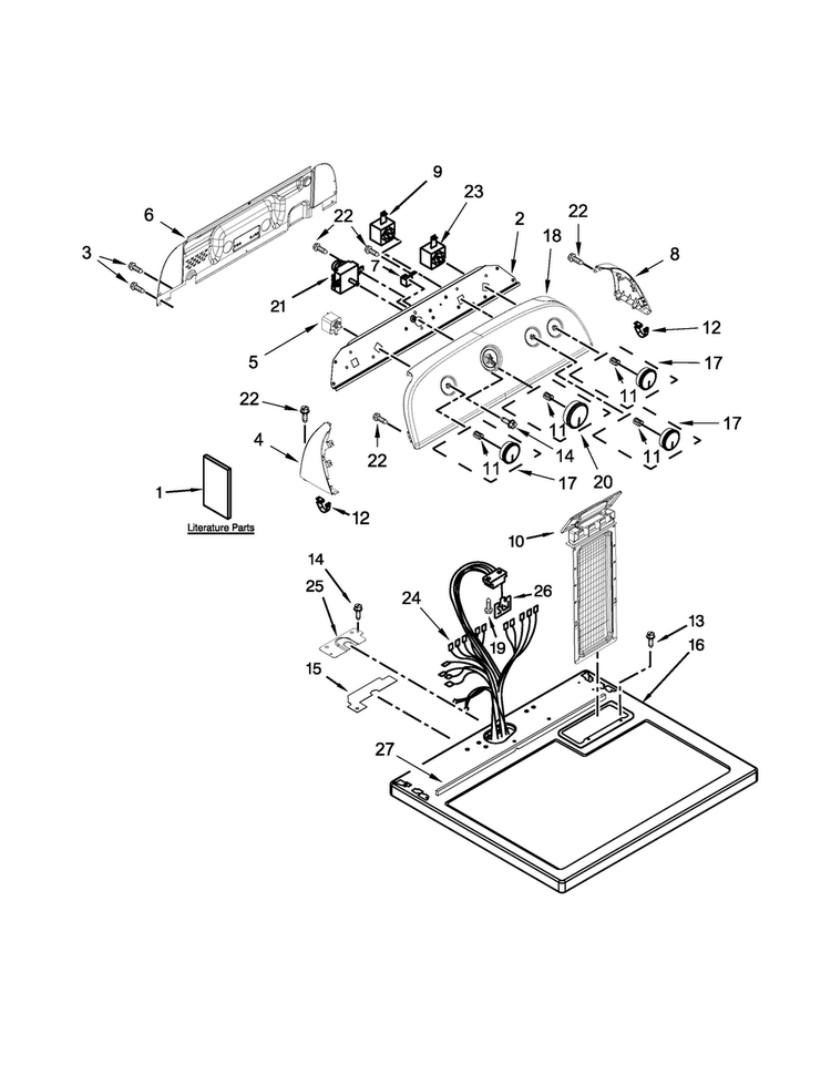 Top And Console Parts Diagram and Parts List for WED4890BW0  Whirlpool Dryer