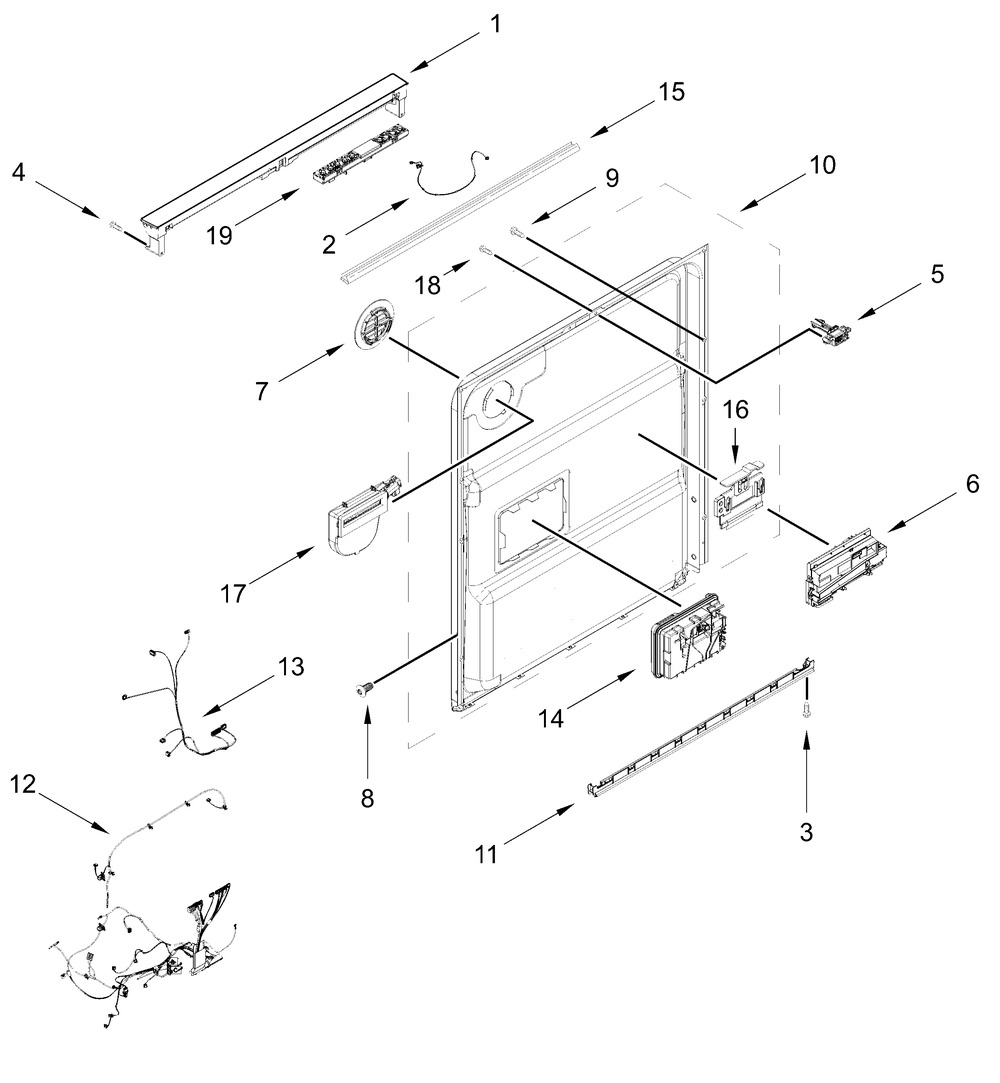 Control Panel And Inner Door Parts Diagram and Parts List for WDT751SAPZ2  Whirlpool Dishwasher