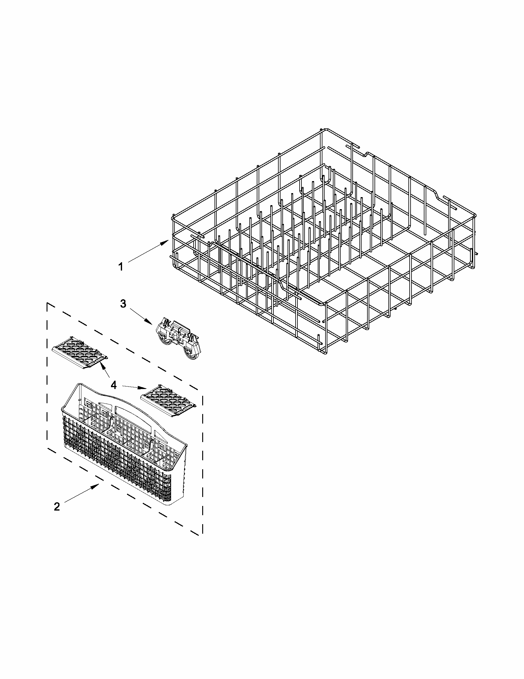 Lower Rack Parts Diagram and Parts List for 66517159K210  Kenmore Dishwasher