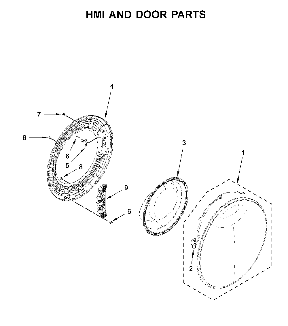 Hmi and door parts Diagram and Parts List for 7MWFC9822HC1  Whirlpool Washer Dryer Combo