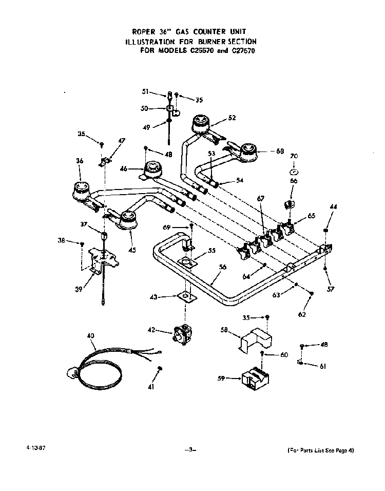 Burner Diagram and Parts List for C2757*0  Roper Cooktop