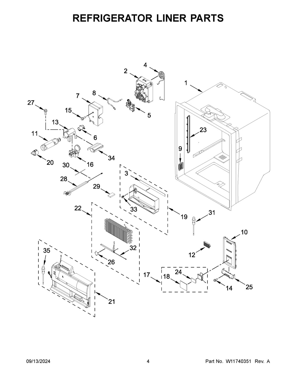 03 - Refrigerator Liner Parts Diagram and Parts List for WRFC9636RZ00  Whirlpool Refrigerator