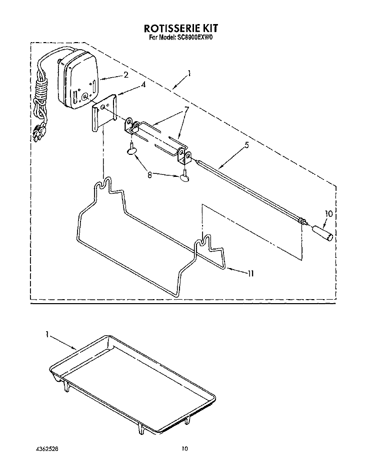ROTISSERIE, GRIDDLE Diagram and Parts List for SC8900EXW0  Whirlpool Cooktop