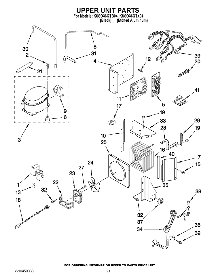 UPPER UNIT PARTS Diagram and Parts List for KSSO36QTB04  KitchenAid Refrigerator