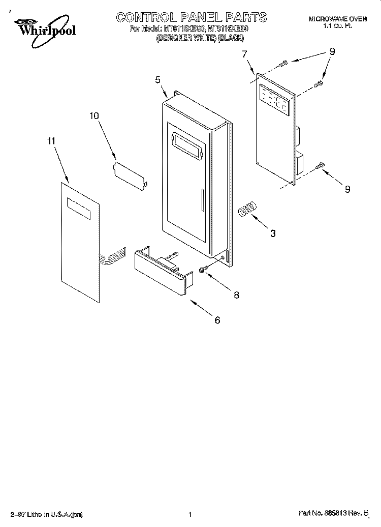 CONTROL PANEL Diagram and Parts List for MT8116XEB0  Whirlpool Microwave