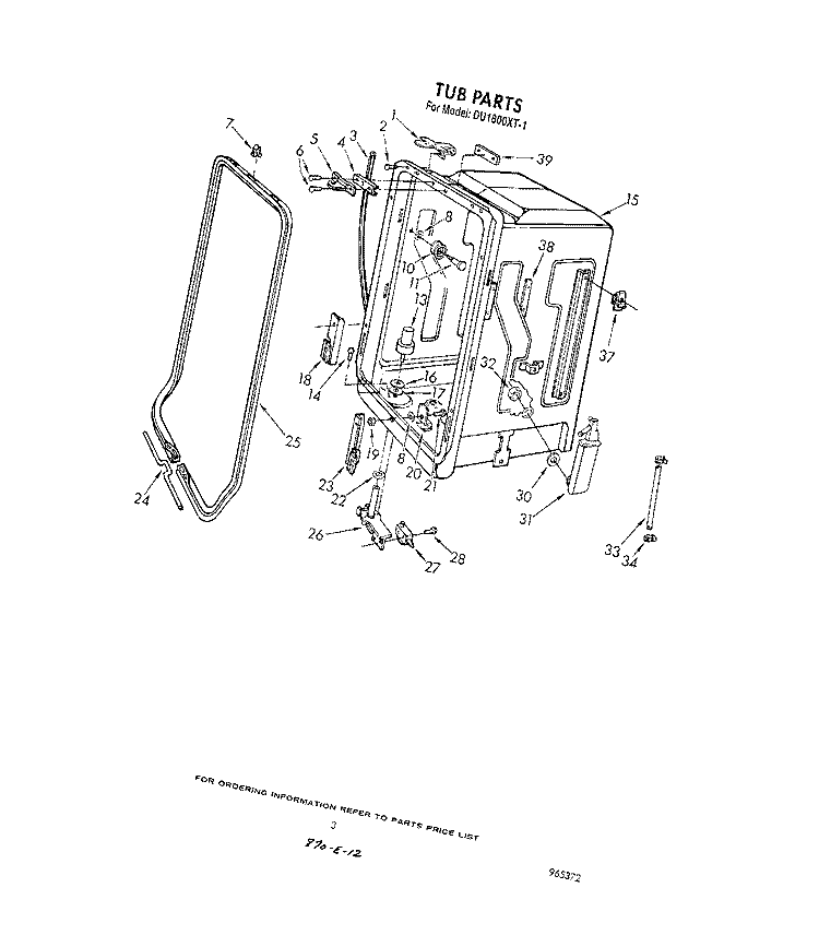 TUB Diagram and Parts List for DU1800XT1  Whirlpool Dishwasher