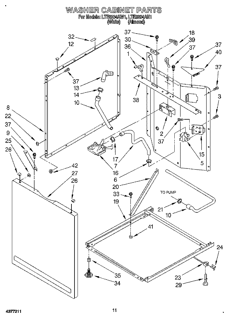 WASHER CABINET Diagram and Parts List for LTE6234AW1  Whirlpool Washer Dryer Combo