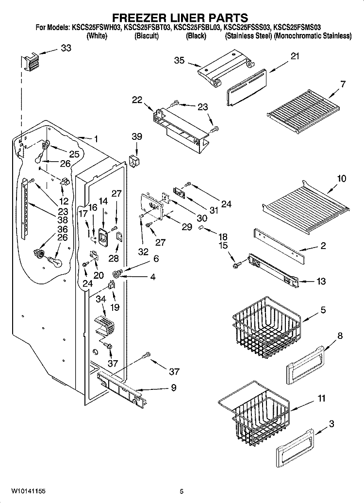 FREEZER LINER PARTS Diagram and Parts List for KSCS25FSBL03  KitchenAid Refrigerator