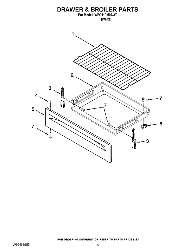 DRAWER & BROILER PARTS Diagram and Parts List for WFC110M0AW0  Whirlpool Range