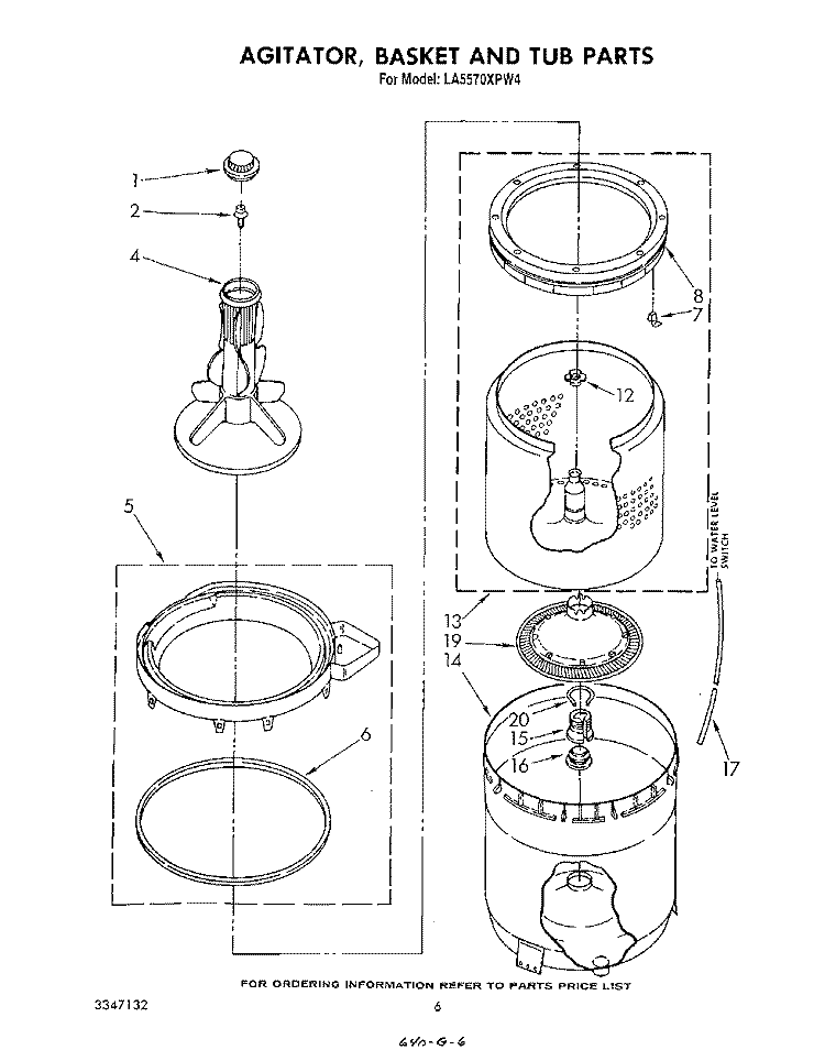 AGITATOR, BASKET AND TUB Diagram and Parts List for LA5570XPW4  Whirlpool Washer