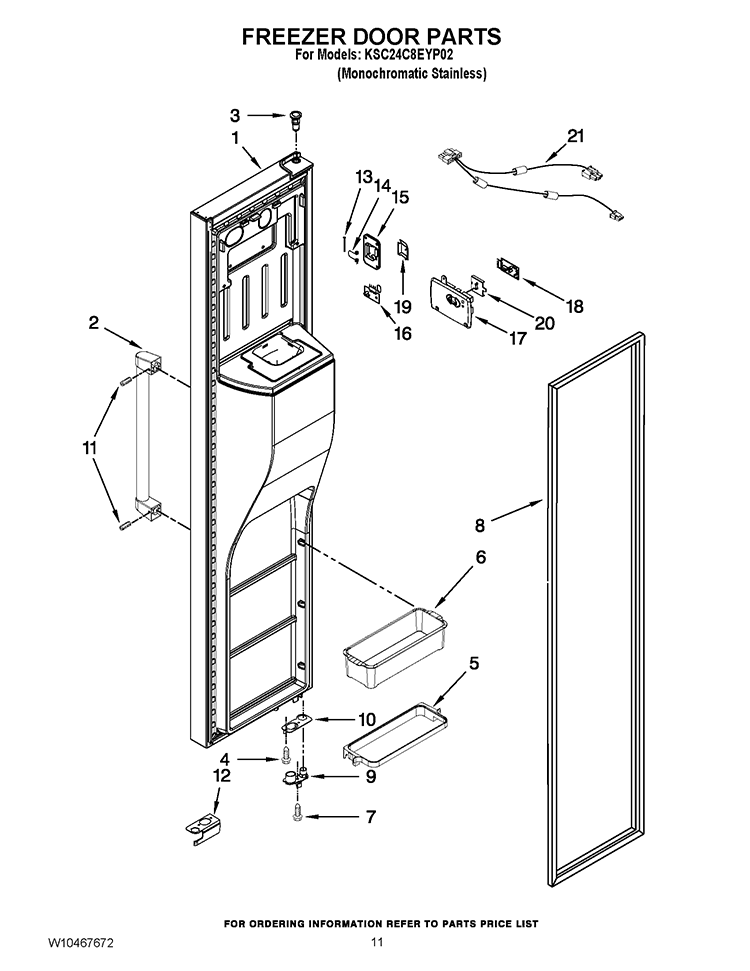 FREEZER DOOR PARTS Diagram and Parts List for KSC24C8EYP02  KitchenAid Refrigerator